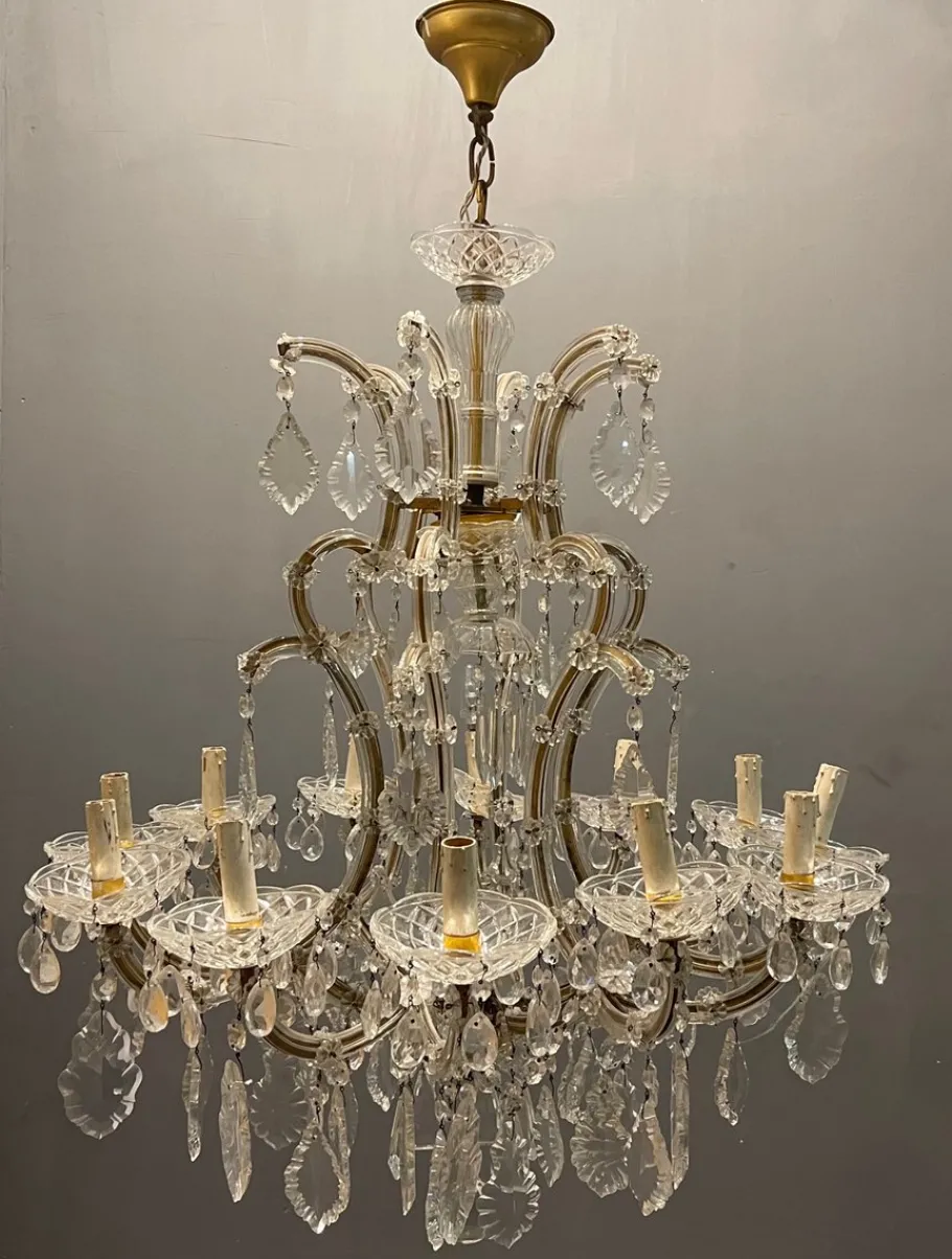 Hot Pamono Italian Large Crystal Murano Glass Chandelier, 1950s
