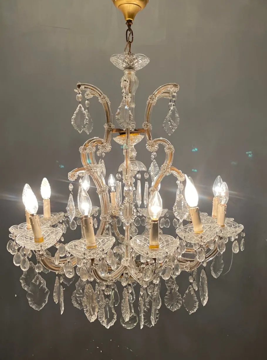 Hot Pamono Italian Large Crystal Murano Glass Chandelier, 1950s