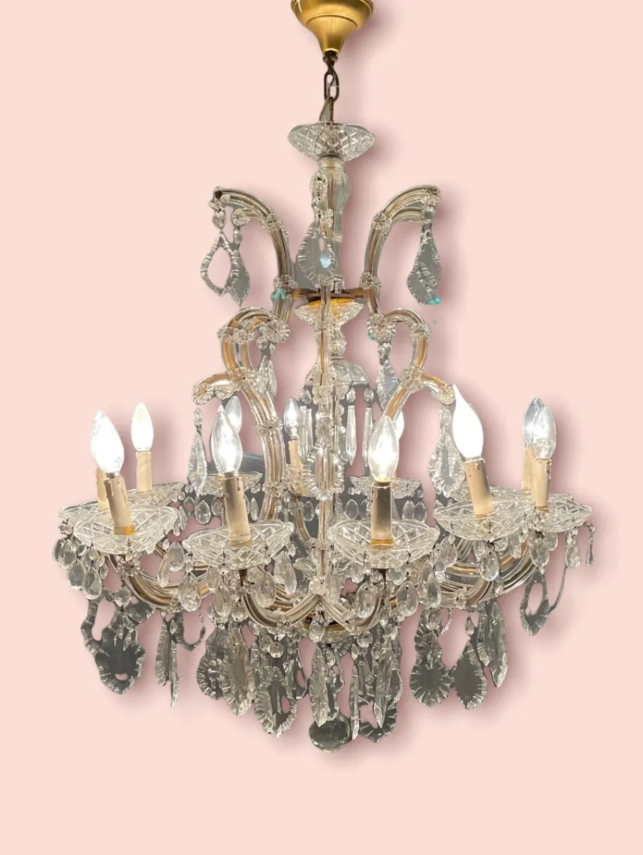 Hot Pamono Italian Large Crystal Murano Glass Chandelier, 1950s