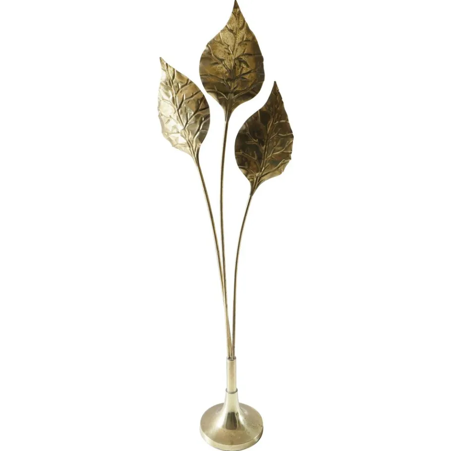 Clearance Pamono Italian Leaf Shaped Floor Lamp in Brass with Three Lights, 1970s