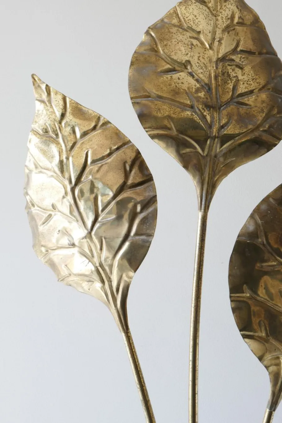 Clearance Pamono Italian Leaf Shaped Floor Lamp in Brass with Three Lights, 1970s