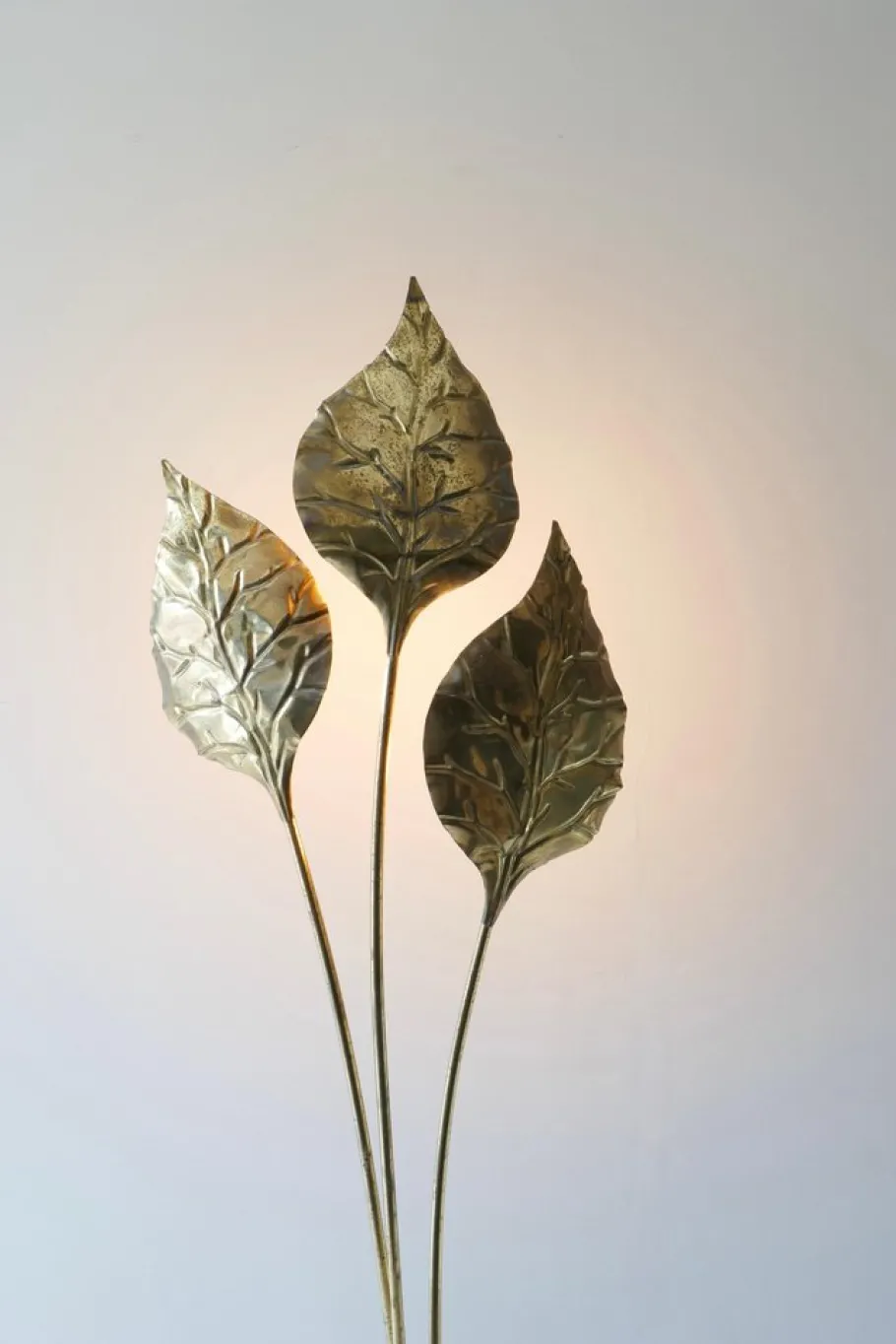 Clearance Pamono Italian Leaf Shaped Floor Lamp in Brass with Three Lights, 1970s