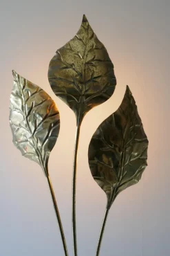 Clearance Pamono Italian Leaf Shaped Floor Lamp in Brass with Three Lights, 1970s