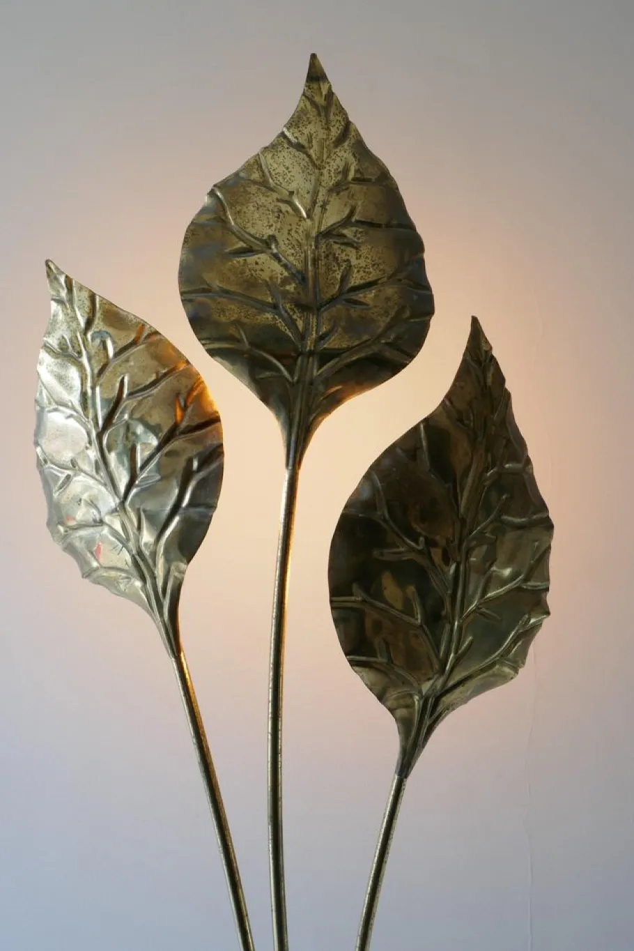 Clearance Pamono Italian Leaf Shaped Floor Lamp in Brass with Three Lights, 1970s