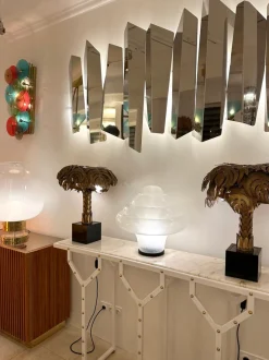 Pamono Italian Lotus Murano Glass and Metal Table Lamp by Carlo Nason for Mazzega, 1970s