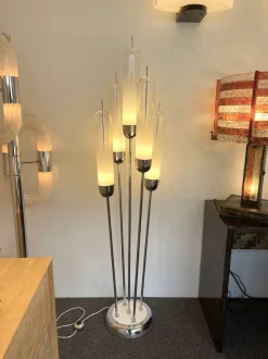 Discount Pamono Italian Mid-Century Modern Reed Floor Lamp Murano Glass Metal attributed to Mazzega, 1970s