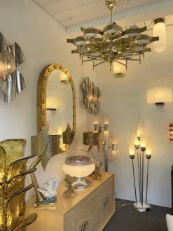 Discount Pamono Italian Mid-Century Modern Reed Floor Lamp Murano Glass Metal attributed to Mazzega, 1970s