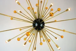 Clearance Pamono Italian Minimalist Sputnik Chandelier in Black, Gold & Murano Glass in the Style of Stilnovo, 1950s