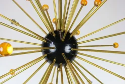Clearance Pamono Italian Minimalist Sputnik Chandelier in Black, Gold & Murano Glass in the Style of Stilnovo, 1950s