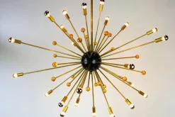 Clearance Pamono Italian Minimalist Sputnik Chandelier in Black, Gold & Murano Glass in the Style of Stilnovo, 1950s