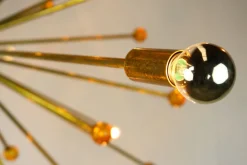 Clearance Pamono Italian Minimalist Sputnik Chandelier in Black, Gold & Murano Glass in the Style of Stilnovo, 1950s