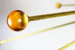 Clearance Pamono Italian Minimalist Sputnik Chandelier in Black, Gold & Murano Glass in the Style of Stilnovo, 1950s