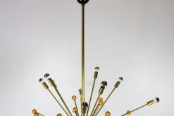 Clearance Pamono Italian Minimalist Sputnik Chandelier in Black, Gold & Murano Glass in the Style of Stilnovo, 1950s