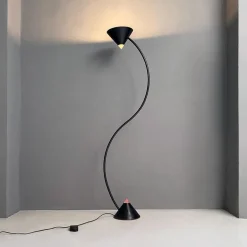Pamono Italian Modern Black Metal and Plastic Yang Floor Lamp attributed to Bieffeplast, 1980s