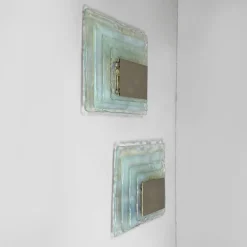 New Pamono Italian Modern Glass and Metal Wall Lamps attributed to Carlo Nason, 1970s, Set of 2
