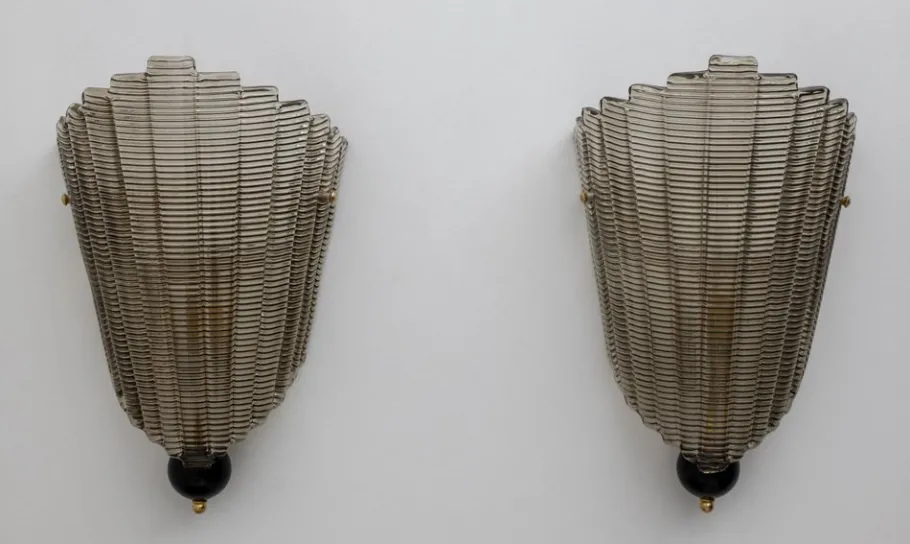 Online Pamono Italian Modern Murano Glass Textured Wall Sconces, 1980s, Set of 2