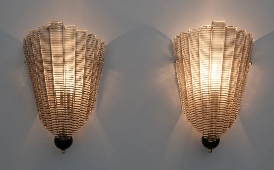 Online Pamono Italian Modern Murano Glass Textured Wall Sconces, 1980s, Set of 2