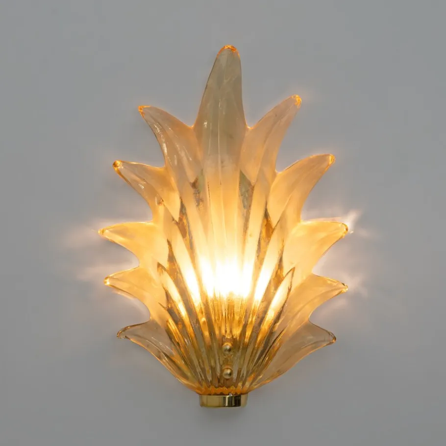 Clearance Pamono Italian Modern Murano Glass Leaf Sconces in the style of Barovier & Toso, 2000s, Set of 2