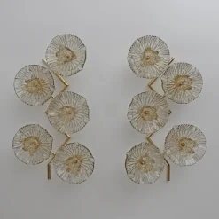 Clearance Pamono Italian Modern Murano Glass and Brass Flower Wall Lamps, 1990, Set of 2