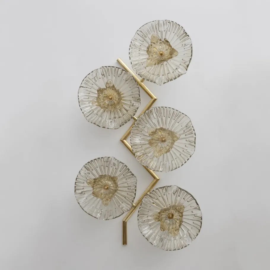 Clearance Pamono Italian Modern Murano Glass and Brass Flower Wall Lamps, 1990, Set of 2