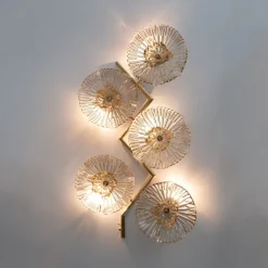 Clearance Pamono Italian Modern Murano Glass and Brass Flower Wall Lamps, 1990, Set of 2