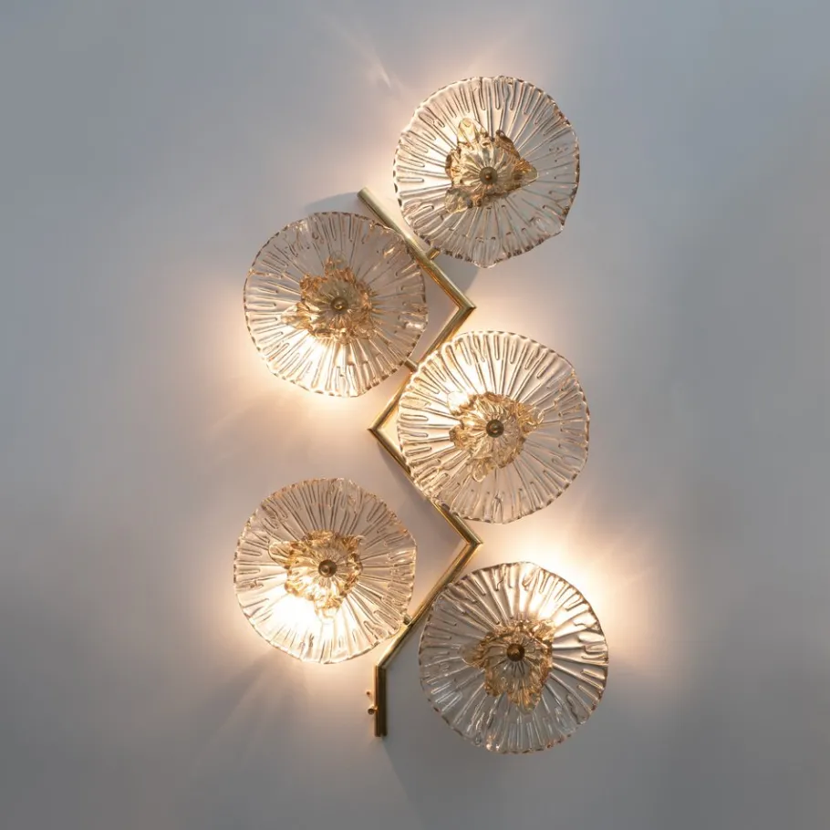 Clearance Pamono Italian Modern Murano Glass and Brass Flower Wall Lamps, 1990, Set of 2