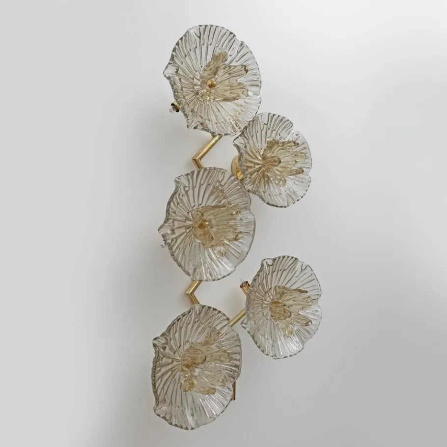 Clearance Pamono Italian Modern Murano Glass and Brass Flower Wall Lamps, 1990, Set of 2