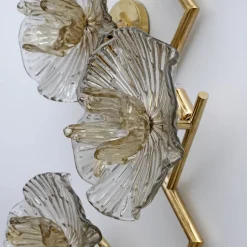 Clearance Pamono Italian Modern Murano Glass and Brass Flower Wall Lamps, 1990, Set of 2