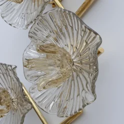 Clearance Pamono Italian Modern Murano Glass and Brass Flower Wall Lamps, 1990, Set of 2