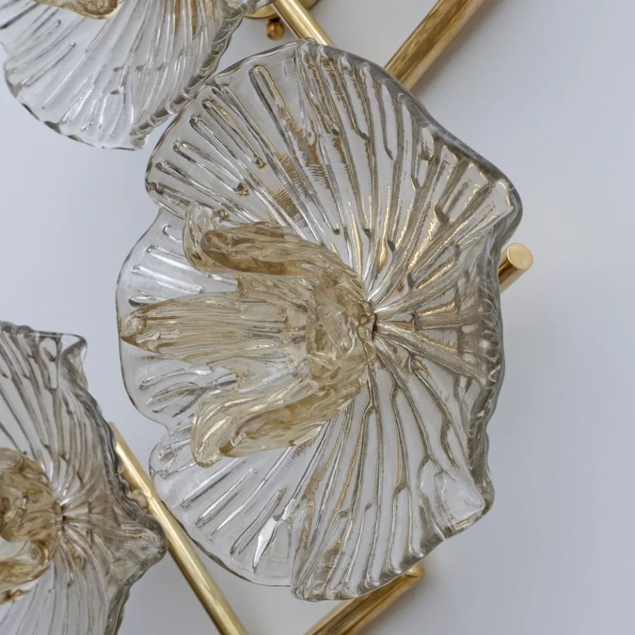 Clearance Pamono Italian Modern Murano Glass and Brass Flower Wall Lamps, 1990, Set of 2