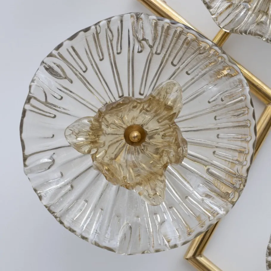 Clearance Pamono Italian Modern Murano Glass and Brass Flower Wall Lamps, 1990, Set of 2