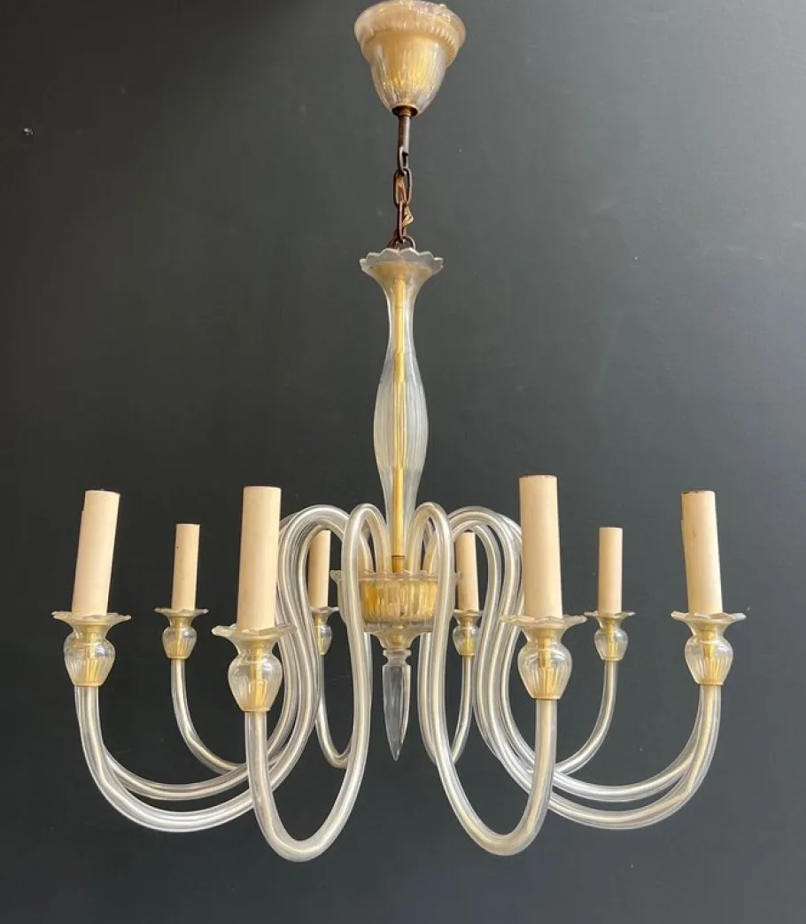New Pamono Italian Murano Crystal Chandelier with 10 Arms, 1970