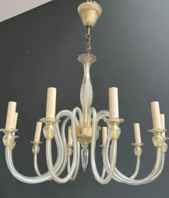 New Pamono Italian Murano Crystal Chandelier with 10 Arms, 1970