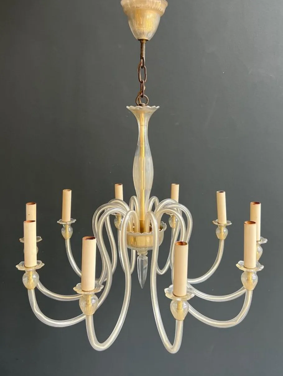 New Pamono Italian Murano Crystal Chandelier with 10 Arms, 1970