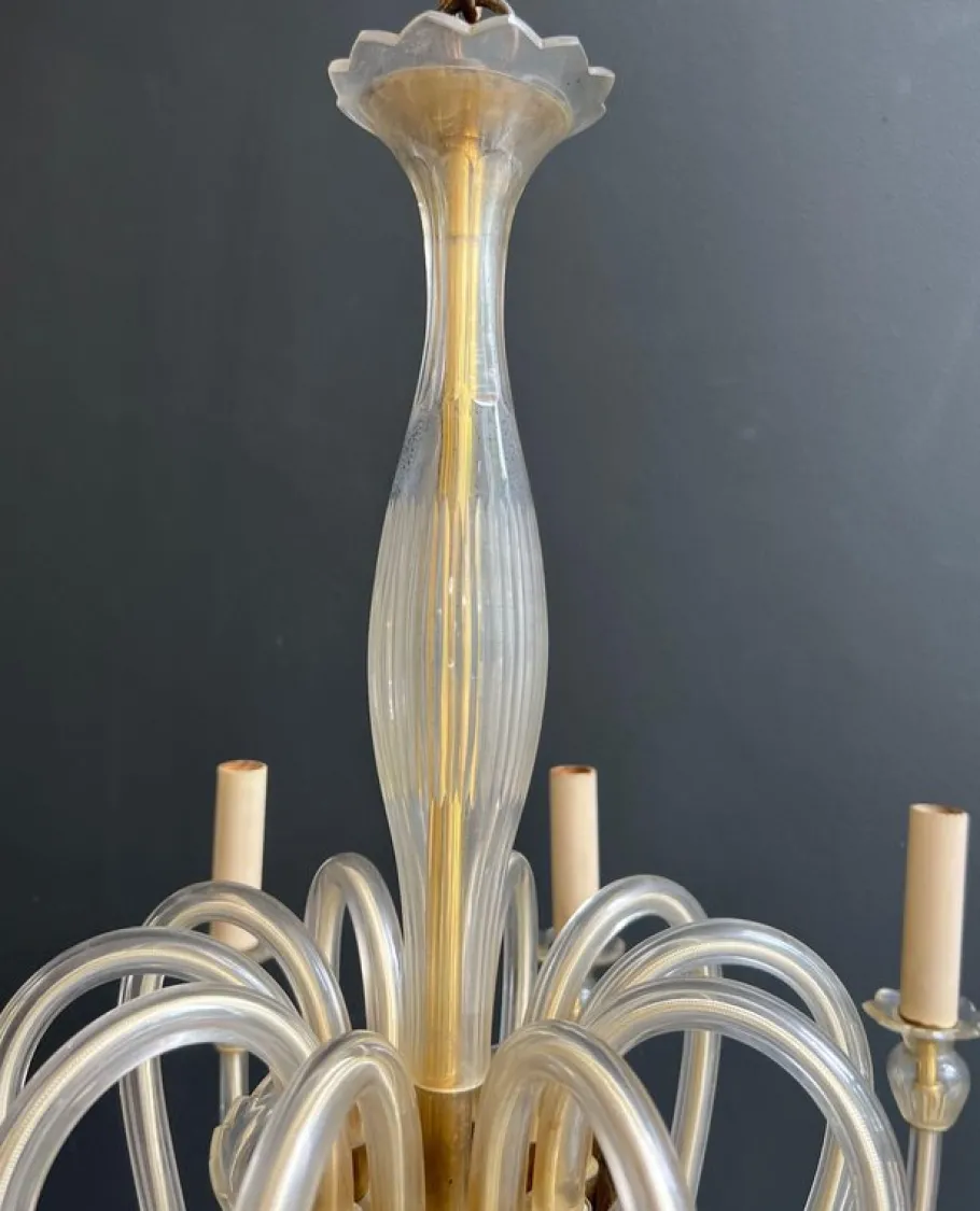 New Pamono Italian Murano Crystal Chandelier with 10 Arms, 1970