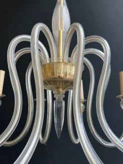 New Pamono Italian Murano Crystal Chandelier with 10 Arms, 1970