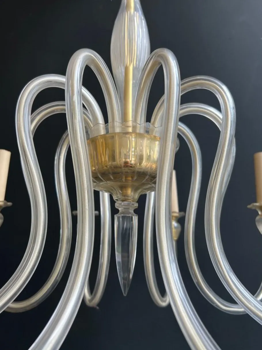 New Pamono Italian Murano Crystal Chandelier with 10 Arms, 1970