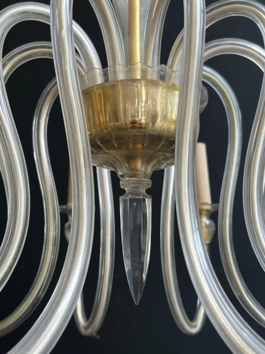 New Pamono Italian Murano Crystal Chandelier with 10 Arms, 1970