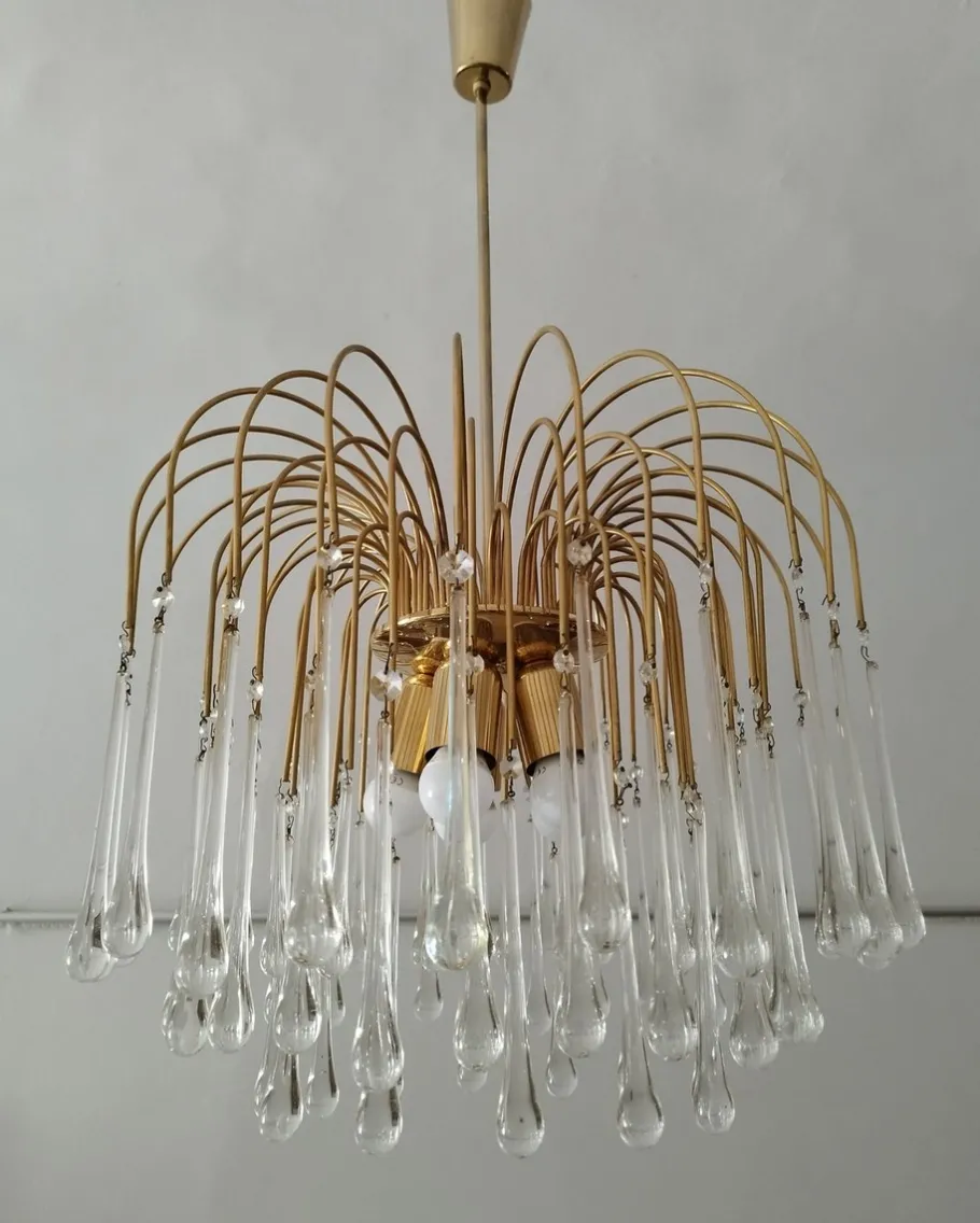 Hot Pamono Italian Murano Crystal Teardrop Waterfall Chandelier, 1970s