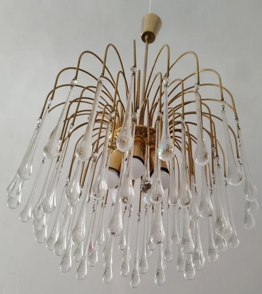 Hot Pamono Italian Murano Crystal Teardrop Waterfall Chandelier, 1970s