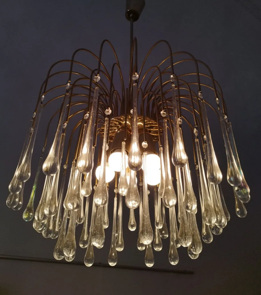 Hot Pamono Italian Murano Crystal Teardrop Waterfall Chandelier, 1970s
