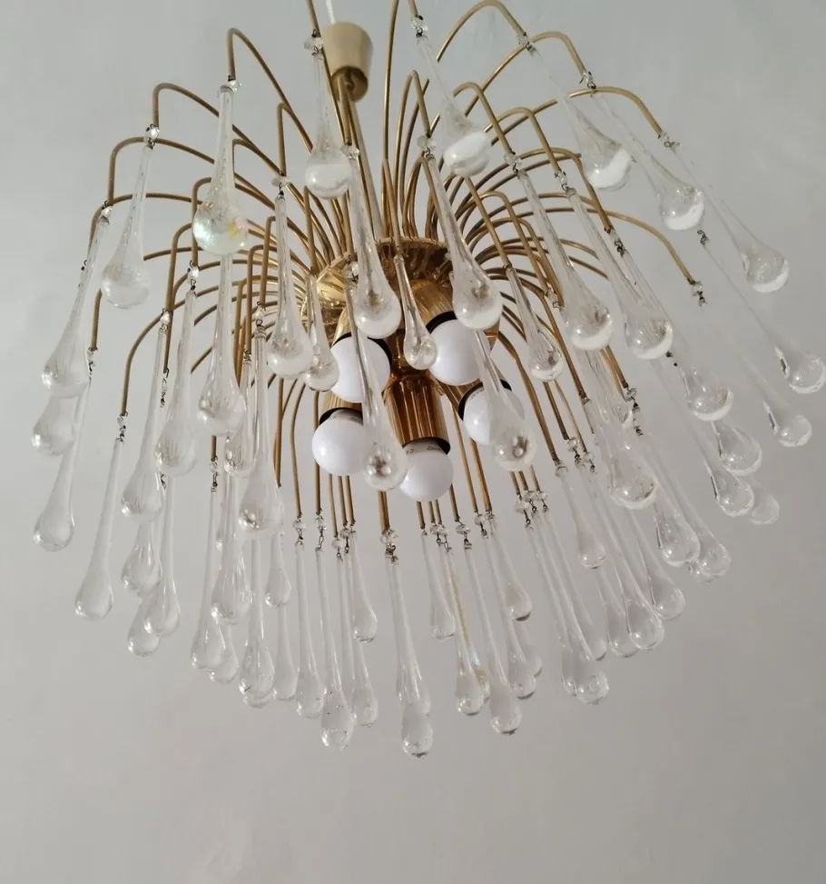 Hot Pamono Italian Murano Crystal Teardrop Waterfall Chandelier, 1970s