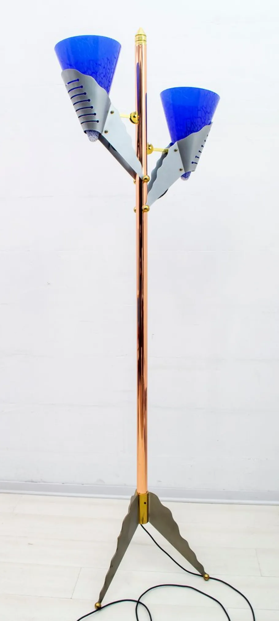 Clearance Pamono Italian Murano Glass and Brass Floor Lamp from Relco Milano, 1980s