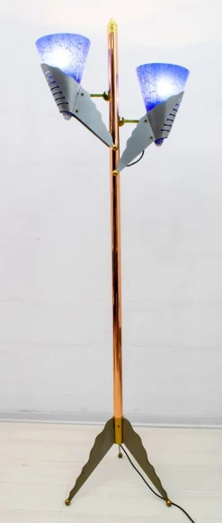 Clearance Pamono Italian Murano Glass and Brass Floor Lamp from Relco Milano, 1980s