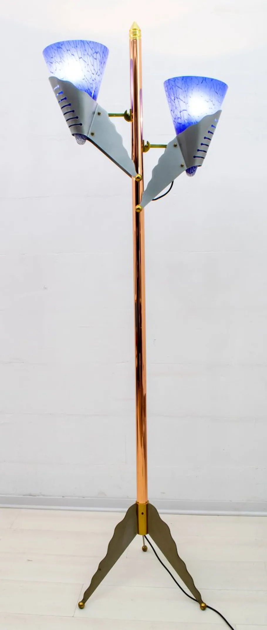 Clearance Pamono Italian Murano Glass and Brass Floor Lamp from Relco Milano, 1980s