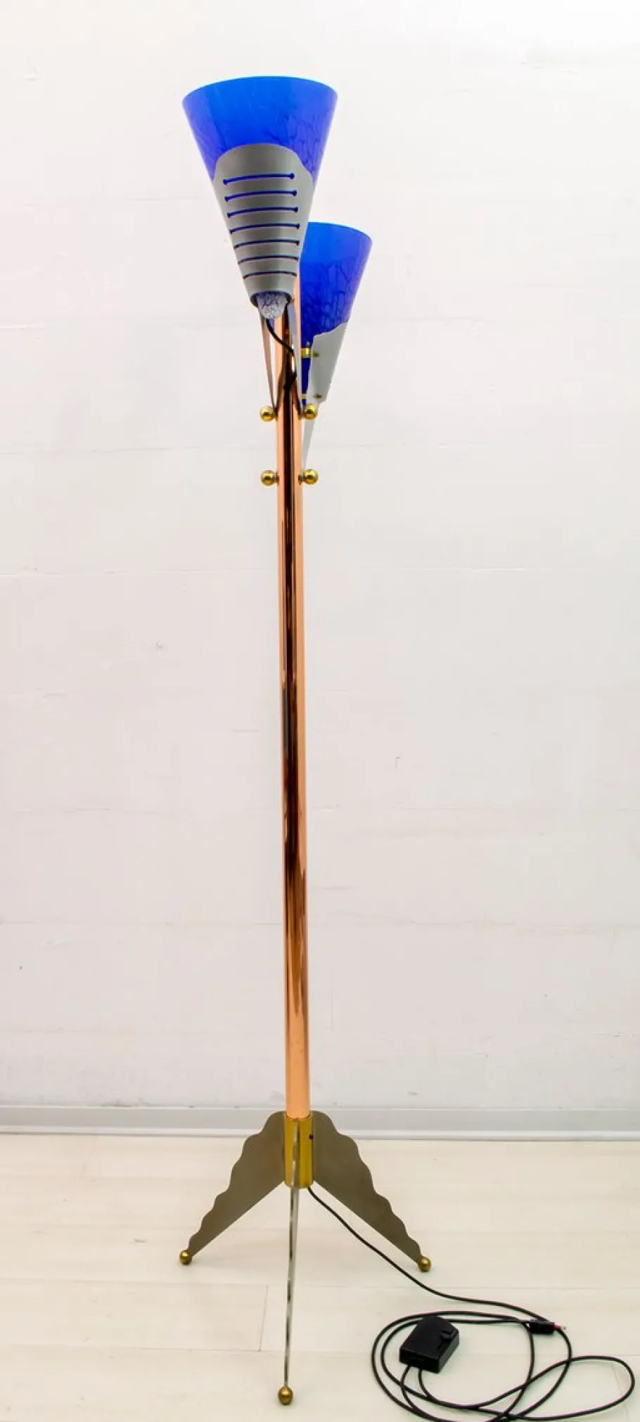 Clearance Pamono Italian Murano Glass and Brass Floor Lamp from Relco Milano, 1980s