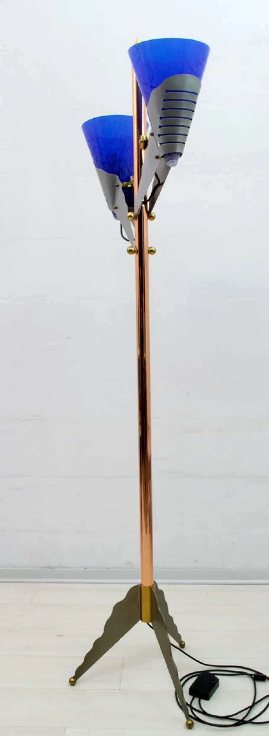 Clearance Pamono Italian Murano Glass and Brass Floor Lamp from Relco Milano, 1980s