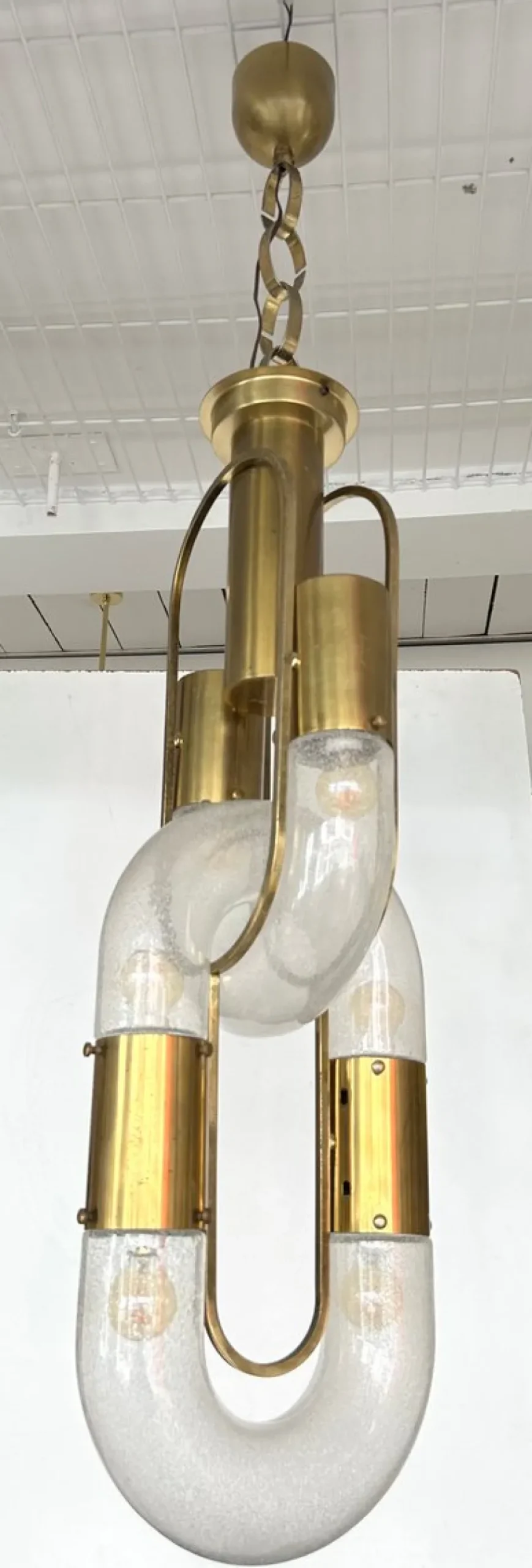 New Pamono Italian Murano Glass and Brass Chain Chandelier attributed to Aldo Nason for Mazzega, 1970s