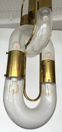 New Pamono Italian Murano Glass and Brass Chain Chandelier attributed to Aldo Nason for Mazzega, 1970s