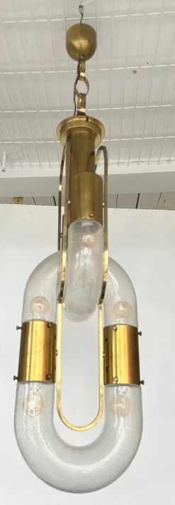 New Pamono Italian Murano Glass and Brass Chain Chandelier attributed to Aldo Nason for Mazzega, 1970s